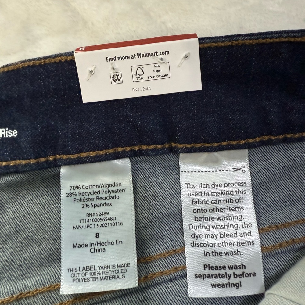 Nwt Walmart Time & And Tru True Core Jean Short Cuffed Stretch Dark Wash Blue 8 - Picture 4 of 11